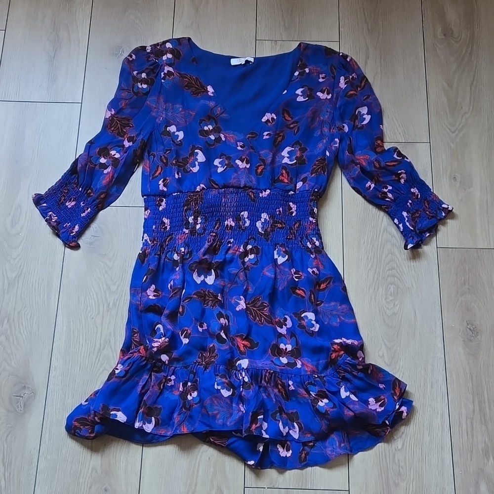 PARKER Olympia Silk-Blend Floral Blouson Dress SIZE M - Picture 3 of 11